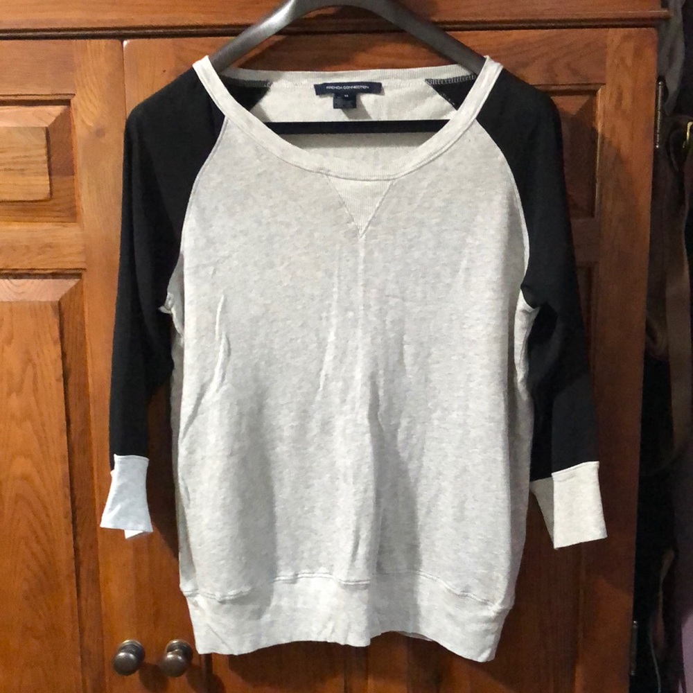 French connection gray black sheer sleeve sweater m